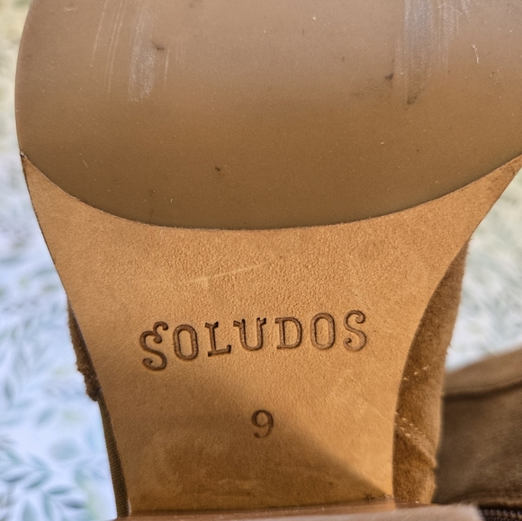 Soludos Emma Chesnut Suede Ankle Booties Tan Leather Block Heel Boots 9 - Picture 12 of 12